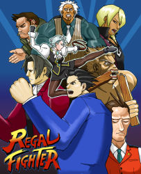 Rule 34 | 1990s (style), 6+boys, ace attorney, ace attorney investigations, antenna hair, apollo justice, ascot, beard, black eyes, black hair, blanka, blonde hair, blue hair, break, brown eyes, brown hair, capcom, chun-li, clenched hand, clenched teeth, closed eyes, crossover, dark-skinned male, dark skin, dhalsim, dick gumshoe, earrings, edmond honda, facial hair, flying kick, formal, franziska von karma, gloves, godot (ace attorney), guile, jewelry, ken masters, kicking, klavier gavin, male focus, mayutsuba, miles edgeworth, multiple boys, muscular, necktie, no mask, object behind ear, open mouth, pantyhose, parody, pen behind ear, pencil, phoenix wright, phoenix wright: ace attorney - trials and tribulations, poorly drawn, retro artstyle, ryu (street fighter), sharp teeth, shi-long lang, short hair, street fighter, street fighter ii (series), suit, teeth, whip, white hair, wood, zangief