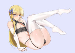 Rule 34 | 1boy, absurdres, ass, bandeau, black panties, blonde hair, blue bow, blue eyes, blue ribbon, blush, bow, bridal gauntlets, bulge, chevalier d&#039;eon (fate), crossdressing, elbow gloves, fate/grand order, fate (series), full body, gloves, hair bow, hair ornament, hair ribbon, highres, husun wei, legs up, long hair, looking at viewer, male focus, md5 mismatch, multi-strapped panties, navel, nose blush, panties, resolution mismatch, revealing clothes, ribbon, sitting, source smaller, string panties, thighhighs, trap, underwear, very long hair, wavy mouth, white gloves, white thighhighs, x hair ornament