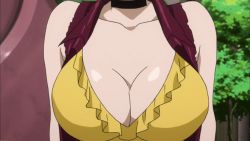 Rule 34 | 1girl, animated, animated gif, between breasts, bisca mulan, blush, breasts, cleavage, cowboy hat, fairy tail, female focus, green hair, hat, huge breasts, lipstick, makeup, mouse (animal), purple eyes, short hair, smile, solo