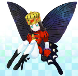 Rule 34 | androgynous, atlus, black hair, blue eyes, boots, butterfly wings, crown, gender request, gloves, insect wings, male focus, monster, oberon, oberon (megami tensei), shin megami tensei, solo, tagme, wings