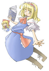 Rule 34 | 1girl, alice margatroid, arnest, ascot, belt, blonde hair, boots, brown footwear, capelet, female focus, frills, full body, hairband, knee boots, looking at viewer, puffy short sleeves, puffy sleeves, shanghai doll, short hair, short sleeves, simple background, solo, touhou, white background, yellow eyes