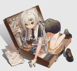 Rule 34 | bad source, box, case, child, commentary request, costume request, dress, gloves, multiple girls, school uniform, shirt, suteinua, tagme, white dress, white gloves, white shirt, yellow eyes