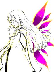 Rule 34 | 00s, 1girl, closed eyes, colette brunel, female focus, interlocked fingers, long hair, oekaki, partially colored, praying, simple background, solo, tales of (series), tales of symphonia, white background, wings
