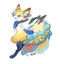 Rule 34 | 1girl, alternate color, alternate form, alternate shiny pokemon, animal ear fluff, animal ears, animal feet, animal hands, animal nose, black fur, blue fur, blush, body fur, braixen, bright pupils, creatures (company), english text, fang, female focus, flat chest, fox ears, fox girl, from side, full body, fungus, furry, furry female, game freak, gen 6 pokemon, hand on own chest, hand up, happy, japanese text, light blush, looking at viewer, multicolored fur, mushroom, nintendo, open mouth, orange eyes, pokemon, pokemon (creature), simple background, skin fang, smile, snout, solo, standing, translation request, white background, white fur, white pupils, wulie errr, yellow fur