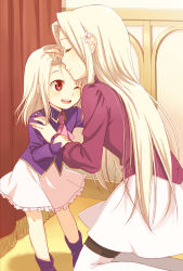 Rule 34 | 2girls, bad id, bad pixiv id, fate/zero, fate (series), kissing forehead, illyasviel von einzbern, irisviel von einzbern, kannuki hisui, kiss, kissing forehead, long hair, mother&#039;s day, mother and daughter, multiple girls, pantyhose, red eyes, thighhighs, white hair