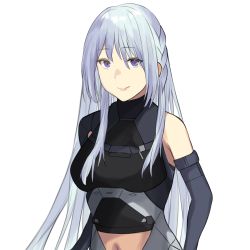 Rule 34 | 1girl, ak-15 (girls&#039; frontline), bodysuit, girls&#039; frontline, hair ornament, highres, long hair, looking at viewer, purple eyes, silver hair, smile, solo, talnory, white background