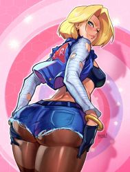 Rule 34 | 1boy, 1girl, android 18, animated, ass, blonde hair, blue eyes, blush, body writing, bracelet, breasts, cameltoe, cleavage, cum, cum on ass, curvy, dragon ball, dragonball z, covered erect nipples, huge areolae, huge ass, huge breasts, jacket, jewelry, large breasts, nipples, panties, panties under pantyhose, pantyhose, penis, puffy nipples, reiq, short hair, short shorts, shorts, tagme, thick lips, thong, tongue, tongue out, torn clothes, torn pantyhose, underwear, wide hips