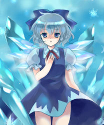 Rule 34 | 1girl, blue background, bow, cirno, coco (artist), embodiment of scarlet devil, female focus, solo, touhou