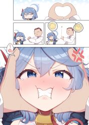 Rule 34 | 1boy, absurdres, ako (blue archive), anger vein, doodle sensei (blue archive), bell, blue archive, blue eyes, blue hair, blush, coin, coin flip, comic, commentary request, hair between eyes, halo, highres, long hair, long sleeves, looking at viewer, neck bell, sensei (blue archive), shiyoo, sidelocks, silent comic, snoot challenge, spoken anger vein, spoken object