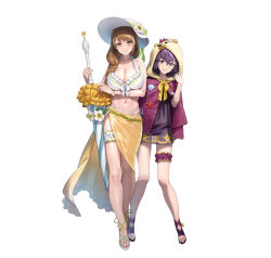 2girls bernadetta_von_varley braid breasts brown_hair cleavage cuboon fire_emblem fire_emblem:_three_houses fire_emblem_engage fire_emblem_heroes full_body goldmary_(fire_emblem) grey_eyes hair_ribbon high_heel_sandals high_heels large_breasts long_hair multiple_girls nintendo official_alternate_costume official_art purple_hair ribbon sandals short_hair simple_background third-party_source toeless_footwear white_background white_ribbon yellow_eyes