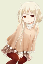 Rule 34 | 10s, 1girl, 2014, alternate costume, between legs, brown eyes, brown pantyhose, dated, futaba anzu, hand between legs, idolmaster, idolmaster cinderella girls, jewelry, light brown hair, low twintails, nagian, necklace, pantyhose, parted lips, poncho, simple background, solo, turtleneck, twintails