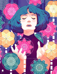 Rule 34 | 1girl, absurdres, blue hair, closed eyes, commentary request, flower, freckles, gris, gris (character), hali-bun, highres, light blue hair, lips, medium hair, multicolored hair, nail polish, open mouth, parted lips, profile, purple hair, sidelocks, solo