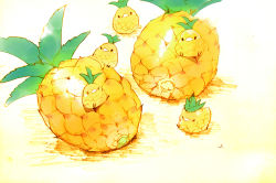 Rule 34 | 5others, artist name, bird, chai (drawingchisanne), commentary request, food, food focus, fruit, highres, multiple others, no humans, original, pineapple, sitting on food