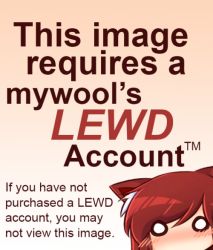 Rule 34 | 1girl, animal ears, artist name, blank eyes, blush, chibi, commentary, ears down, english commentary, english text, gradient background, imaizumi kagerou, looking at viewer, parody, peeking out, red hair, solo, touhou, wolf ears, wool (miwol)