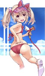 Rule 34 | ass, blonde hair, cloud, fate/grand order, fate/kaleid liner prisma illya, fate (series), highres, illyasviel von einzbern, illyasviel von einzbern (swimsuit archer), sky, smile, summer, swimsuit