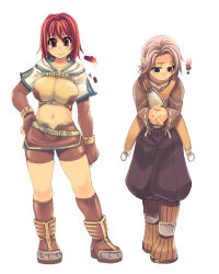 Rule 34 | 1boy, 1girl, blush, boots, breasts, color guide, contrapposto, fingerless gloves, full body, gloves, hand on own hip, highres, hunter, hunter (ragnarok online), large breasts, looking at viewer, mil (xration), ragnarok online, shorts, simple background, standing, white background