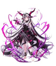 Rule 34 | 1girl, barefoot, black hair, breasts, choker, dress, feather hair ornament, feathers, fire emblem, fire emblem engage, full body, grey hair, hair ornament, long hair, looking at viewer, multicolored hair, nintendo, official art, petite, purple eyes, smile, two-tone hair, very long hair, veyle (fell successor) (fire emblem), veyle (fire emblem), wavy hair, white background
