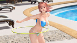 Rule 34 | 1girl, 3d, bikini, breasts, dead or alive, dead or alive xtreme 3 fortune, honoka (doa), large breasts, official art, outdoors, pink hair, pool, red eyes, solo, swimsuit