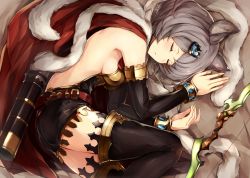 Rule 34 | 10s, 1girl, animal ears, belt, black thighhighs, blush, boots, bow (weapon), breasts, cape, detached sleeves, erune, fetal position, granblue fantasy, grey hair, hair ornament, highres, lying, on side, quiver, short hair, sideboob, sleeping, solo, stella (granblue fantasy), sutera (granblue fantasy), thigh boots, thighhighs, watao, weapon