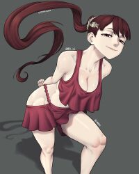 Rule 34 | 1girl, absurdres, black clover, breasts, clothing swap, commission, cosplay, costume switch, highres, kahono (black clover), leaning, leaning forward, limn044, looking at viewer, medium breasts, smug, smug expression, smug smile, underwear, underwear only