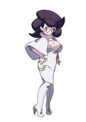 Rule 34 | 1girl, absurdres, breasts, creatures (company), game freak, glasses, green eyes, high heels, highres, large breasts, looking at viewer, nintendo, official art, pokemon, pokemon sm, purple hair, solo, sweater, third-party edit, wicke (pokemon)