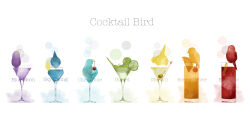 Rule 34 | absurdres, alcohol, bird, black eyes, blue bird, cherry, cocktail, cocktail glass, cup, drink, drinking glass, english text, food, fruit, green bird, highres, incredibly absurdres, kaede (221005), lemon, lemon slice, lime (fruit), lime slice, martini, no humans, olive, orange (fruit), orange bird, orange slice, original, parrot, partially submerged, purple bird, red bird, solid circle eyes, white background, yellow bird