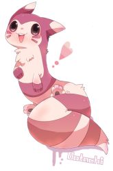 Rule 34 | :3, alternate color, animal focus, black eyes, blush, character name, creatures (company), facial mark, full body, furret, game freak, gen 2 pokemon, happy, heart, looking at viewer, nintendo, no humans, open mouth, pawpads, pokemon, pokemon (creature), romaji text, shiny pokemon, shira (sirairo116), simple background, smile, solo, striped tail, tail, teeth, translated, whisker markings, white background