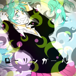 Rule 34 | catgirl0926, gag, gagged, green eyes, green hair, hatsune miku, highres, rolling girl (vocaloid), skirt, solo, tears, twintails, vocaloid