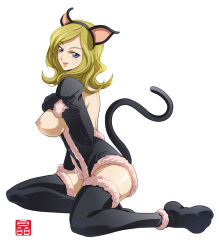 Rule 34 | 00s, 1girl, animal ears, animal hands, breasts, cat ears, cat tail, code geass, fake animal ears, milly ashford, nipples, oversized paw gloves, paw shoes, solo, sonobe kazuaki, tail, thighhighs