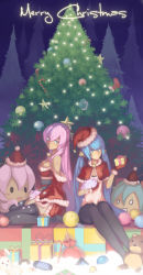 Rule 34 | 2girls, :d, absurdres, bell, black legwear, blue eyes, blue hair, blush stickers, breasts, candy, candy cane, christmas, christmas ornaments, christmas tree, cleavage, doughnut, flower, food, gift, gloves, handheld game console, hat, hatsune miku, highres, holding, holding gift, long hair, looking at viewer, madyy, megurine luka, multiple girls, open mouth, pantyhose, pink hair, playstation portable, santa hat, sash, sitting, small breasts, smile, stuffed animal, stuffed rabbit, stuffed toy, takoluka, teddy bear, thighhighs, twintails, very long hair, vocaloid, wariza