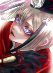 Rule 34 | 1boy, absurdres, androgynous, black hair, blonde hair, blue eyes, facing to the side, gloves, hat, highres, hyuuga masamune, long sleeves, looking ahead, male focus, multicolored hair, parted lips, short hair, solo, teeth, touken ranbu, white background, zasikirou