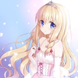 Rule 34 | 10s, 1girl, amagi brilliant park, blonde hair, blue eyes, blush, drill hair, elbow gloves, flat chest, gloves, jewelry, latifa fleuranza, long hair, looking at viewer, rimo, smile, solo, white gloves