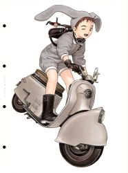 Rule 34 | androgynous, animal ears, full body, futurhythm, gender request, highres, motor vehicle, murata range, rabbit ears, scooter, solo, vehicle