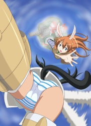 Rule 34 | 2girls, animal ears, ass, brown hair, cameltoe, charlotte e. yeager, francesca lucchini, multiple girls, niyou shinobu, panties, pantyshot, rabbit ears, rabbit girl, strike witches, striker unit, striped clothes, striped panties, tail, underwear, world witches series