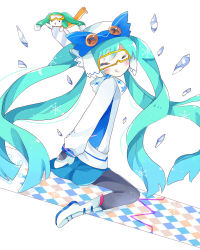 Rule 34 | 1girl, :q, aqua hair, argyle, bad id, bad pixiv id, black pantyhose, blue hair, blue skirt, blush, boots, closed eyes, from side, full body, goggles, gradient hair, hat, hatsune miku, head tilt, highres, ice, jacket, long hair, long sleeves, looking at viewer, looking to the side, mittens, multicolored hair, orange scarf, pantyhose, print scarf, quad tails, rabbit, scarf, sitting, ski goggles, skirt, smile, snowboard, snowflake print, snowflakes, sparkle, tongue, tongue out, tsukiyo (skymint), very long hair, vocaloid, white footwear, white mittens, white scarf, winter clothes, yuki miku, yukine (vocaloid)