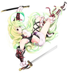 Rule 34 | 1girl, ahoge, blonde hair, boots, gloves, gradient hair, green hair, highres, kmikan, knee boots, long hair, midriff, milla maxwell, multicolored hair, skirt, solo, strapless, sword, tales of (series), tales of xillia, tube top, very long hair, weapon