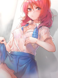 Rule 34 | 10s, 1girl, blue skirt, blush, breasts, cleavage, clothes lift, commentary, female focus, highres, lifted by self, long hair, looking at viewer, love live!, love live! school idol project, medium breasts, naso4, nishikino maki, no bra, no panties, out-of-frame censoring, pink eyes, pink hair, pleated skirt, pout, pussy, pussy peek, school uniform, see-through, shirt, skirt, skirt lift, solo, standing, wet, wet clothes, white background, white shirt