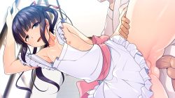 Rule 34 | 2boys, anal, aogiri penta, apron, bent over, black hair, blunt bangs, braid, bulge, endou mishiro, erection, erection under clothes, frilled apron, frills, from below, game cg, green eyes, hair ribbon, indoors, japanese clothes, josou jinja, leaning on object, leg grab, leg up, long hair, male focus, male penetrated, masato (josou jinja), multiple boys, naked apron, nipple slip, nipples, open mouth, penis, ponytail, red ribbon, ribbon, sex, sex from behind, sidelocks, smile, standing, standing on one leg, standing sex, testicles, trap, uncensored, yaoi
