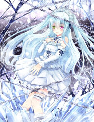 Rule 34 | 1girl, blue hair, chain, crystal, detached collar, detached sleeves, dress, frilled dress, frills, hairband, heterochromia, kay (utd), lolita hairband, long hair, original, solo, two side up