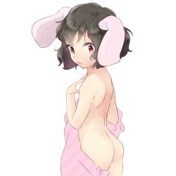 Rule 34 | 1girl, animal ears, ass, rabbit ears, inaba tewi, looking at viewer, looking back, nude, red eyes, short hair, solo, standing, touhou, transparent background