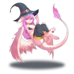 1girl breasts costom10 dragon female_focus furry furry_female gradient_background hat long_hair panties pink_hair pussy red_eyes solo uncensored underwear white_background witch_hat