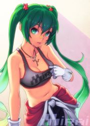 Rule 34 | 1girl, bandaid, bandaid on face, bandaid on nose, bra, breasts, cleavage, cowboy shot, gloves, goodsmile racing, green eyes, green hair, hair ornament, hatsune miku, jewelry, long hair, looking at viewer, matching hair/eyes, medium breasts, midriff, navel, necklace, parted lips, solo, sports bra, star (symbol), star hair ornament, sweat, twintails, underwear, very long hair, vocaloid, yuksi