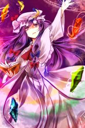 Rule 34 | 1girl, book, crescent, crescent hair ornament, crystal, dress, hair ornament, hat, kutsuki kai, long hair, mob cap, patchouli knowledge, purple eyes, purple hair, shaded face, solo, spell, touhou, very long hair