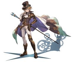 Rule 34 | 10s, 1boy, alpha transparency, ascot, blonde hair, blue eyes, cape, card, cat, different shadow, full body, gears, gloves, granblue fantasy, hat, kaitou chat noir, male focus, minaba hideo, monocle, official art, solo, top hat, transparent background, white gloves