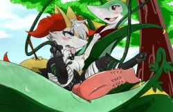 Rule 34 | 1boy, 1girl, ahegao, animal ears, animal hands, arm up, bandaged leg, bandages, bandana, bdsm, blue eyes, blue sky, blush, bondage, bound, braixen, clitoris, cloud, creatures (company), day, drooling, erection, extra penises, fangs, feet, fox ears, fox tail, furry, game freak, gen 5 pokemon, gen 6 pokemon, girl on top, hand up, hetero, interspecies, jewelry, jpeg artifacts, kamikitsu, legs up, looking down, looking up, multiple penises, necklace, nintendo, open mouth, outdoors, penis, pokemon, pokemon (creature), pokemon bw, pokemon xy, pokephilia, precum, pussy, pussy juice, red eyes, rolling eyes, saliva, serperior, sharp teeth, short hair, sky, smile, snake, spread legs, stick, sweat, tail, teeth, tentacle sex, tentacles, tongue, tongue out, tree, uncensored, vaginal, wavy mouth, white hair