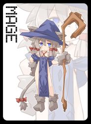 Rule 34 | 1girl, animal ears, ass, blue eyes, blush, boots, child, flat chest, gloves, hat, kso, original, robe, staff, tail
