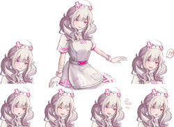 Rule 34 | ahoge, apron, bandages, bandaged arm, bandages, blush, breasts, character sheet, closed mouth, closed eyes, gloves, hair ornament, hat, large breasts, looking at viewer, low twintails, nijisanji, nurse, nurse cap, open mouth, purple eyes, sharp teeth, short sleeves, silver hair, smile, sukoya kana, teeth, tomsuotp, twintails, virtual youtuber, white apron, white background, white gloves, wrist cuffs, x hair ornament
