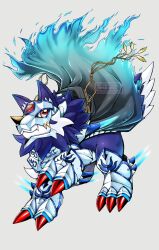 Rule 34 | armor, claws, digimon, digimon (creature), fenriloogamon, highres, loogamon, looking at viewer, solo, tail, wolf
