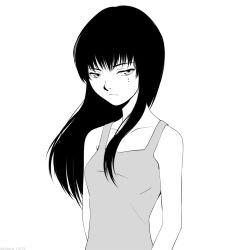 Rule 34 | 1girl, breasts, closed mouth, commentary, english commentary, expressionless, greyscale, hitsuji no uta, long hair, looking at viewer, miura-n315, mole, mole under eye, monochrome, simple background, solo, takashiro chizuna