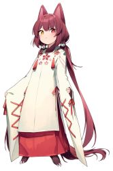 Rule 34 | 1girl, :&lt;, absurdly long hair, animal ears, animal feet, brown hair, closed mouth, clothing request, dog ears, dog girl, dog hair ornament, dog tail, floral print, hair ornament, heterochromia, highres, inui toko, long hair, long skirt, long sleeves, nijisanji, red eyes, red ribbon, red skirt, ribbon, simple background, skirt, sleeves past wrists, solo, sukuna136, tail, tassel, twintails, very long hair, virtual youtuber, white background, yellow eyes